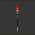 Fiery Magical Weapon With Red Flame Shaped Head And Ornate Pole Design