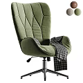 Green Velvet Diamond Tufted Office Chair With Plaid Blanket And Metal Swivel Base