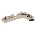 Modern Beige Sectional Sofa With Black Cushions And Metal Accents Design