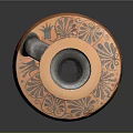 Ancient Carved Vase With Orange Black Body And Decorative Figure Patterns