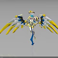 Anime Style Fantasy Character With Large Spiked Wings And Blue White Yellow 3D Design