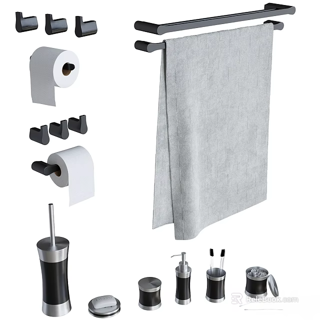 Washing Daily Essentials With Towel Rack Toilet Paper Soap Dispenser And Toilet Brush 3d model 