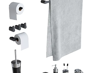 Washing Daily Essentials With Towel Rack Toilet Paper Soap Dispenser And Toilet Brush 3d model