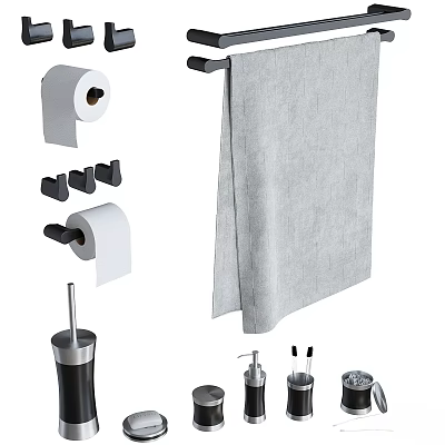 Washing Daily Essentials With Towel Rack Toilet Paper Soap Dispenser And Toilet Brush 3d model