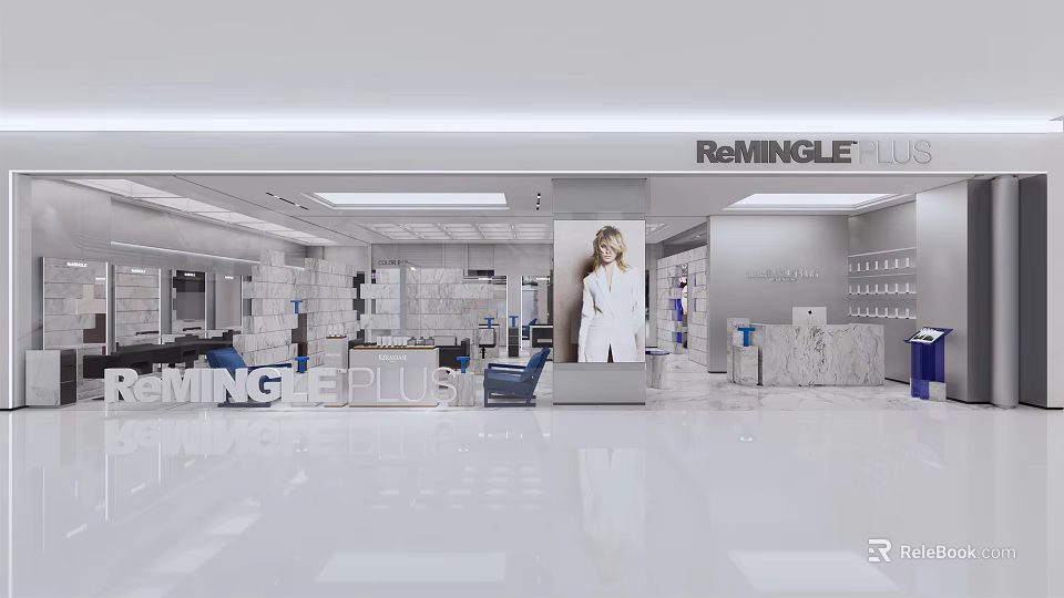 Modern Hair And Beauty Salon Interior With Styling Stations Product Displays And Comfortable Chairs 3d model 