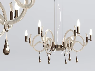 Elegant Modern Chandelier With Curved Metal Structure Transparent White Elements And Decorative Drops 3d model