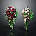 Two Colorful Rose Bouquets with Red Deep Pink White Flowers Green Leaves and Berries