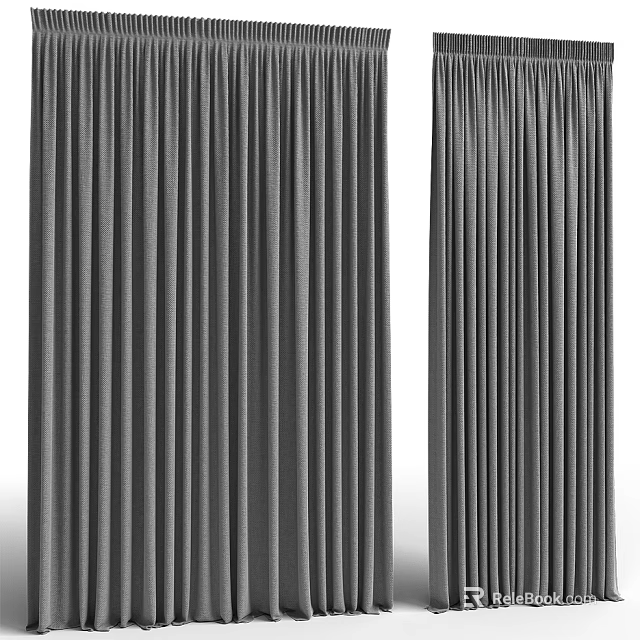 Gray Modern Curtains with Soft Texture and Elegant Drapes for Interior Decoration 3d model 