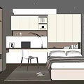 Modern Tatami Bedroom Interior Design With Built in Cabinetry Desk Window Rug And Potted Plant