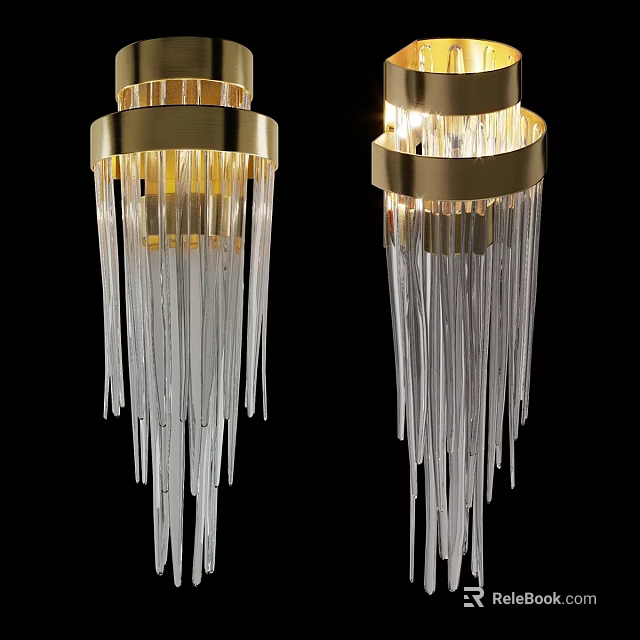 Illuminated Modern Wall Lamps With Golden Frame And Transparent Crystal Tassels 3d model 