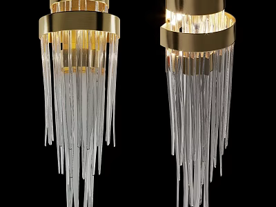 Illuminated Modern Wall Lamps With Golden Frame And Transparent Crystal Tassels 3d model