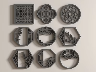 Intricate Carved Decorative Designs in Various Shapes with Geometric Patterns Bamboo and Landscape Motifs 3d model
