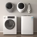 Modern White Washing Machine With Wall Mounted Units Control Panel Display And Towel 3d model