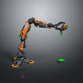 Orange And Black Robot Arm Grabbing Small Green Object With Sturdy Base 3d model