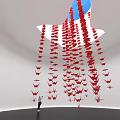 Spectacular Art Installation With Red Paper Cranes Hanging In White Circular Space