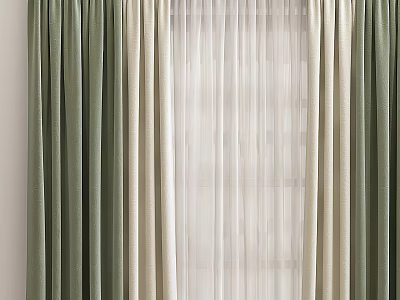 Green Beige Curtains With Sheer Panels For Modern Elegant Window Interior Design 3d model