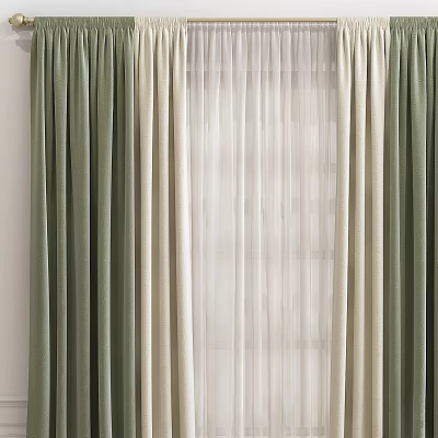 Green Beige Curtains With Sheer Panels For Modern Elegant Window Interior Design 3d model