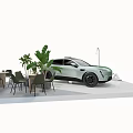 AVATR Electric Car Exhibition Booth On White Platform With Green Plants And Lamp
