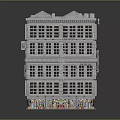 Multi Storey Commercial Building With Red Signage Multiple Windows And Shop Fronts