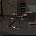 Modern Dining Table Set With Glass Top Metal Legs And Orange Beige Chairs