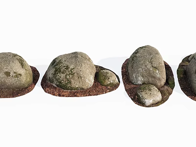 Natural Stone Decorative Items With Wood Base And Moss Details For Home 3d model