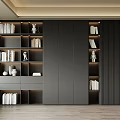 Modern Black Bookcase With Open Shelves Closed Cabinets Books And Decor 3d model
