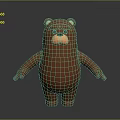 Cute Brown Cartoon Bear 3D Model Character With Round Ears Black Eyes And Orange Snout
