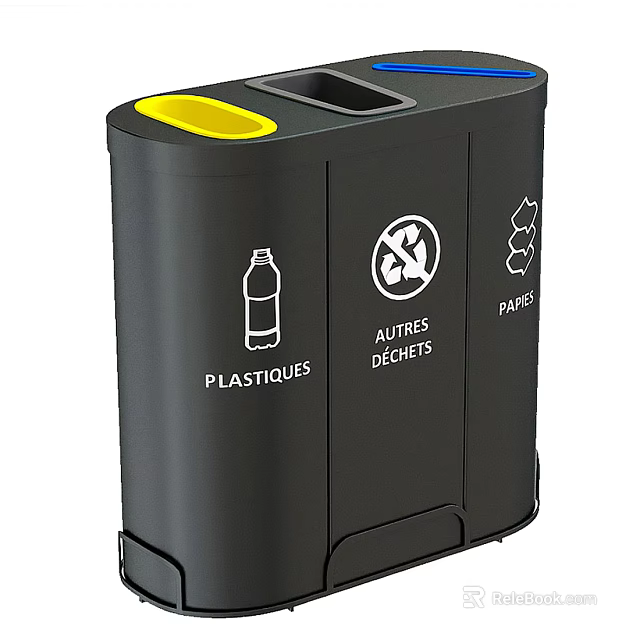 Public Facility Recycling Trash Can With Separate Compartments For Plastic Paper And Other Waste 3d model 