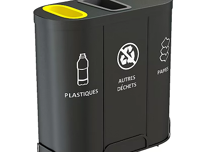 Public Facility Recycling Trash Can With Separate Compartments For Plastic Paper And Other Waste 3d model