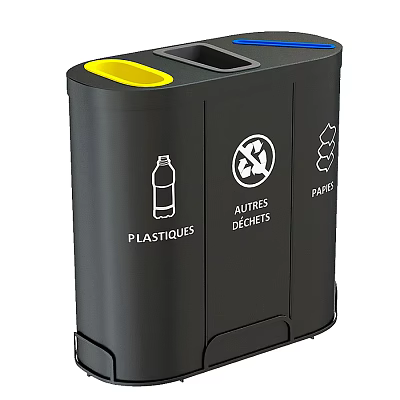 Public Facility Recycling Trash Can With Separate Compartments For Plastic Paper And Other Waste 3d model