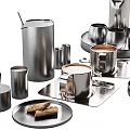 Modern Stainless Steel Coffee Tableware Set With Cups Saucers Milk Jug And Tray