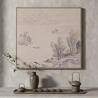 New Chinese Landscape Painting Texture Decoration Painting Italian Minimalist Middle Ages 3d model