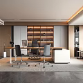 Modern Office Interior Design With Open Layout Desk Bookshelf Sofa And Lighting 3d model