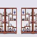 Traditional Chinese Wooden Antique Display Shelves with Vases Ceramics and Small Sculptures in Home Decor