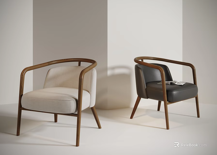 Modern Accent Chairs with Wooden Frame Fabric and Leather Upholstery in Light and Dark Colors 3d model 