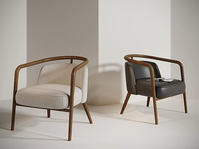 Modern Accent Chairs with Wooden Frame Fabric and Leather Upholstery in Light and Dark Colors 3d model