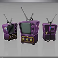 Three Purple Vintage Televisions With Retro Antennas Buttons And Classic Design Electronic Appliances