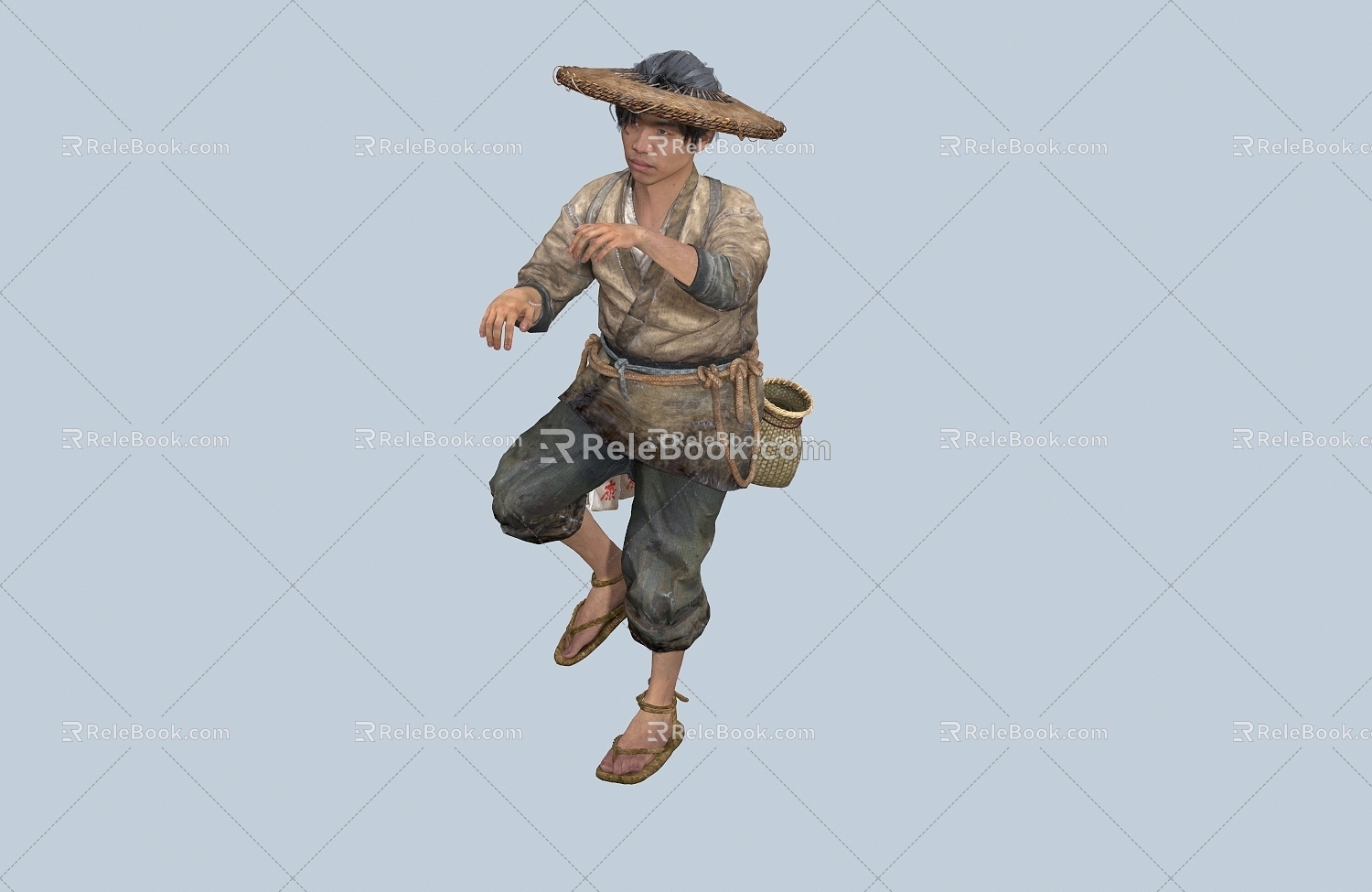 Chinese Men Minority Characters Hasu Hasu Fish Basket Male Demoiselle Old Man Fishermen Farmers 3d model