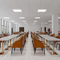 Modern Dining Hall Interior With Long Tables Orange Chairs And Large Windows 3d model