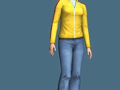 Full Length Portrait Of Woman Wearing Yellow Jacket And Blue Jeans 3d model