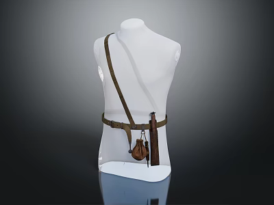 White Mannequin Wearing Brown Belt With Shoulder Strap Pouch And Tool 3d model