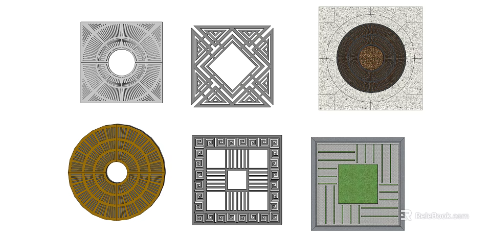 Various Decorative Tree Grates With Circular Square Shapes And Geometric Patterns 3d model 