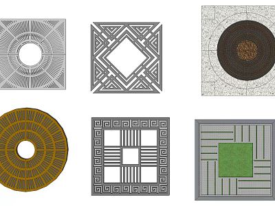 Various Decorative Tree Grates With Circular Square Shapes And Geometric Patterns 3d model