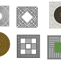 Various Decorative Tree Grates With Circular Square Shapes And Geometric Patterns 3d model