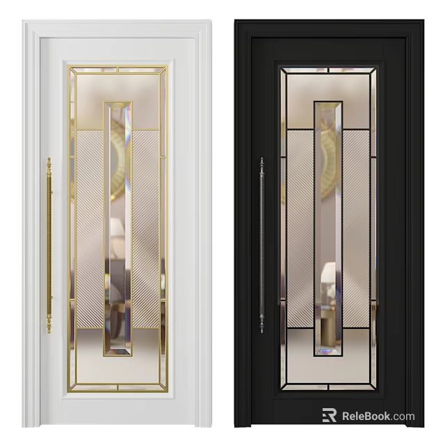 Modern Swing Door Design With White And Black Frames Glass Panels And Golden Accents 3d model 