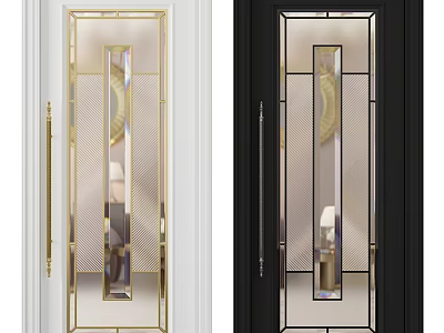 Modern Swing Door Design With White And Black Frames Glass Panels And Golden Accents 3d model
