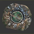 Ancient Brick Well With Wooden Frame And Green Water Surface Surrounded By Stones And Grass