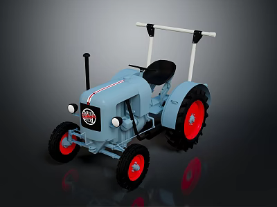 Blue Toy Tractor With Red Wheels Black Seat And White Handlebars 3d model