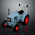 Blue Toy Tractor With Red Wheels Black Seat And White Handlebars
