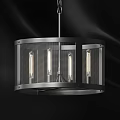Modern Industrial Chandelier with Circular Metal Frame and Exposed Bulbs for Interior Lighting
